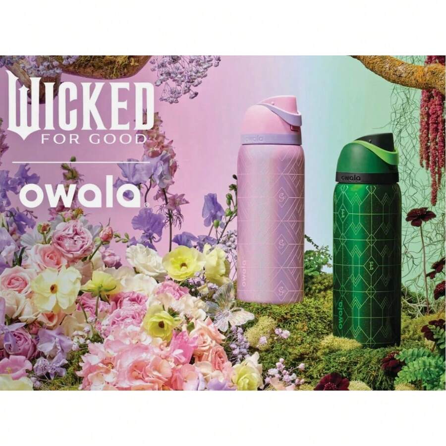 North American Ins Style OW Ala X Wicked Collab High Aesthetic Insulated Cup With Proportion Creative Kettle Suitable For Home Living Room Large Capacity Cold Water Bottle Sports Water Bottle With Lid And Straw 32OZ Magic And Witch - Cherry-stripe-24OZ - 查看 1