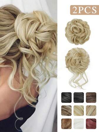 قطعتان من قطع شعر مرفوعة بشكل مبعثر، قطعة شعر مجعدة كبيرة مموجة مصنوعة من خيوط صناعية لتصفيف الشعر المرفوع للنساء للاستخدام اليومي والحفلات والزفاف