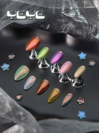 10pcs Short Almond,Handmade European Style Solid Color Multicolour Colorful Y2K Full Coverage Fake Nail Set,Rock Style Metal Blue Green Yellow Orange Purple Brown Pink Mint Green With Rhinestone Decor Nordic Full Cover Acrylic Press On Nail Kit For Girls And Women With 1pc Mini Nail File & 1 Sheet Adhesive Tabs