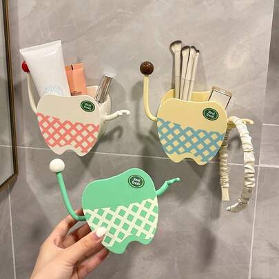 Hộp đựng đồ treo tường hình quả táo, móc bên hông, giá đựng đồ dễ thương nhiều màu sắc ngẫu nhiên, giá treo tường không cần khoan.