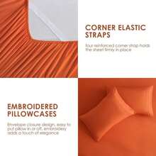 JSD Burnt Orange King Sheet Set With Side Pocket Corner Straps, 4 Piece Soft Microfiber Bed Sheets Extra Deep Pocket - MàuD - Xem 6