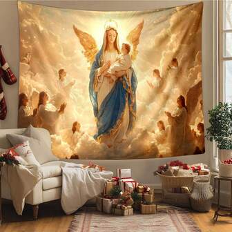 1pc Heavenly Angelic Tapestry Fabric Wall Hanging For Living Room And Bedroom Aesthetics Decorative Background Fabric Ideal For Ceiling And Wall Decor Elegant Art For Home Living Space Cozy Atmosphere Perfect For Stylish Interior Design Enhance Your Space With Beautiful Tapestry Art Statement
