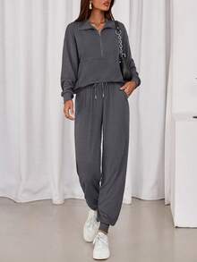 Women's Fall 2 Piece Lounge Sets Zip Up Sweatshirt Jogger Pants Sweat Track Suits Travel Going Out Outfit Winter Clothing Vacation  Spring Outfits For Women - 深灰 - 查看 3