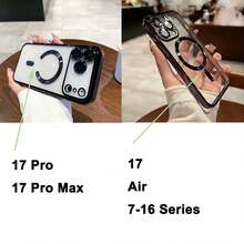 Magnetic Clear For IPhone 17 17 Air 17 Pro 17 Pro Max Case With Camera Lens Protector [Compatible With MagSafe] Luxury Plating Edge Slim Soft TPU Cover Protective Phone Case Compatible With IPhone 13 11 16 Pro Max 15 14 12 X XR XS 7 8 Plus 16e