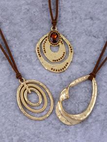 1Pc Bohemian-Style Fashionable Retro Geometric Asymmetrical Pendant Brown Cord Velvet Necklace For Women's Daily Wear & Accessories