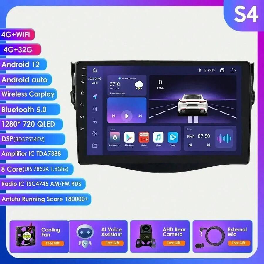 9"7862 Android Auto Car Radio GPS Stereo For RAV4 Rav 4 2006-2012 Multimedia Player 4G 8Core Carradio Carplay HeadUnit - S4 AHD2 AI - 查看 1