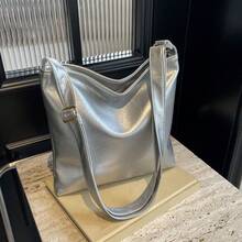 New Silver Large Capacity Metallic Color Soft PU Water-Resistant Single Compartment Crossbody Bag, Suitable For Daily Commute - Silver - View 11