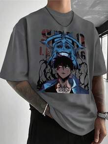 Solo Leveling Anime Graphic T Shirt 220g Heavyweight 100% Cotto - Xám - Xem 7