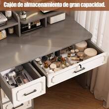 Tocador De Dormitorio C/ Espejo Led Estante Almacenamiento Gris - Gris - Ver 11