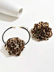 1 Set Vintage Leopard Print Fabric Flower Decor Exaggerated Hoop Earrings & Necklace, Casual & Fashionable European And American Style