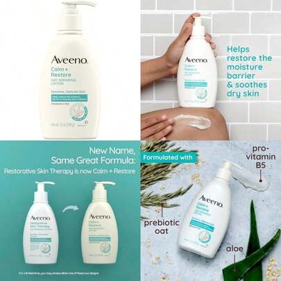 Aveeno Terapia de piel restauradora sin sulfatos para piel sensible, angustiada, seca, limpiador suave con avena, formulado sin parabenos, fragancias y jabones(Crema reparadora)