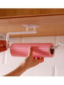 1个塑料壁挂式厨房纸巾架 - 也可作卫生纸架、保鲜膜收纳架、抹布整理架 - 节省空间的浴室配件