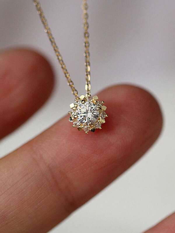 1pc S925 Sterling Silver Minimalist Sun Pendant Necklace, Elegant Floral Design, Delicate Clavicle Chain, Gift For Women