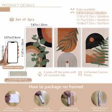 3pcs/Set Abstract Nature Oil Painting Print - Desert And Palm Leaves, Mid-Century Modern Bohemian Decor Suitable For Home Decor, Room Decor, Bedroom Decor, Living Room Decoration, Bathroom Decor, Wall Decor, Optional Wall Art With Frame