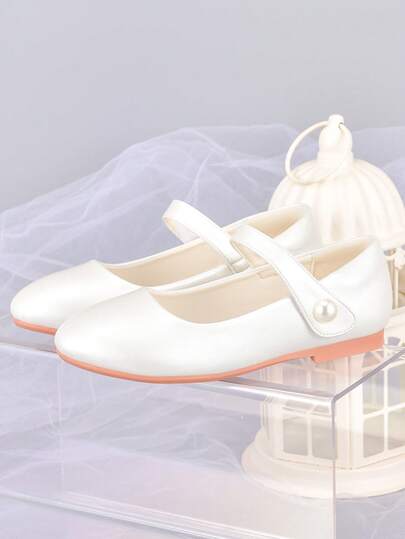 Girls' Flat Princess Shoes, White Flower Girl Party Performance Shoes, Matching Dresses, Children's Performance Shoes, Little Girls' Evening Party Shoes, Suitable For Bridesmaids, Halloween, Christmas Performances