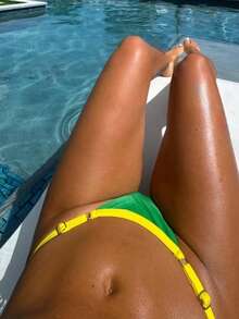 Bikini Ribbon Curtain Thong For Tanning Sun Sea Pool Bikini For Women To Create Sexy Tan Lines With Adjustment Without Padding Fashion Spring Summer Holidays With Neckline On The Chest To Tie - 綠色巴西 - 查看 2