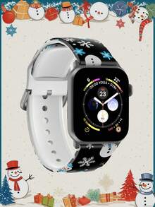 [Christmas Theme Smart Watch Band] 1pc Silicone Material Smart Watch Strap,Compatible With Apple Watch, Covering Case Sizes 38/40/41/42/44/45/ 46/49mm.Also Compatible With Samsung, Huami, Garmin, And Honor Smartwatches That Use Standard 20/22mm Lug Widths.Holiday Gift For Women/Men