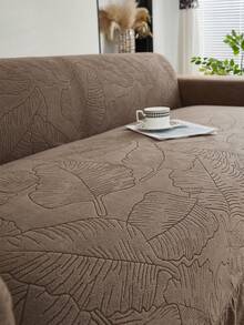 1pc Jacquard Leaf Pattern Ruffled Elastic Sofa Cover, Dust-Proof And Dirt-Resistant, Stretch-To-Fit Full Coverage Sofa Protector, Home Decor, Machine Washable, Pillow Cover Not Included - Coffee Brown - View 6