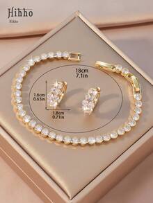 Hihho 3pcs Cubic Zirconia Wedding Jewelry Set, Bridal Cubic Zirconia Tennis Bracelet, Women Jewelry Set