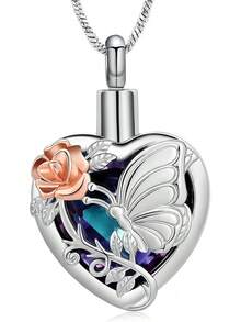nuevo-2025Yinplsmemory - Collar de urna de cremación de corazón de vidrio, para mujer, urna de mariposa, cenizas, recuerdo de un amor - Púrpura-oro rosa - Ver 15