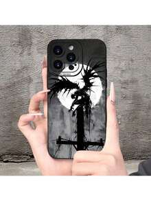 Custodia per telefono con motivo creativo a tema anime "Morte sotto la luna", semplice e unico, con texture opaca e occhio d'angelo carino e divertente, adatta per iPhone 15 14 13 12 11 XS XR X 7 8 Plus Pro Max Mini, ideale come regalo per amici, famiglia, fidanzato/a - nero - Visualizzare 2