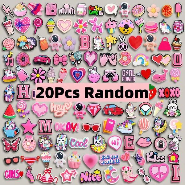 20/30/50 pièces Ensemble de breloques à chaussures de style mode rose au hasard, décoration de chaussures DIY, matériau PVC, accessoires mignons assortis pour personnaliser les chaussures