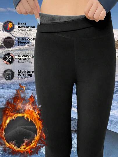 1pc Women's Thick Warm Lining Pants, Thermal Lined Thermal Leggings For Indoor/Outdoor Activities, Suitable For Cold Weather, Fall / Winter