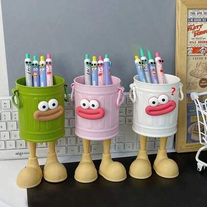 1pc/Set DIY Big Mouth Pen Holder Makeup Brush Bucket, High-Quality Cute Student Desk Large Capacity Pen Holder, Minimalist American Retro Storage Bucket. Cosmetic Storage, Home/Office Storage, Study Storage. INS Cartoon Personalized Pen Holder, Student/Office Desk Large Capacity Cute Minimalist Retro Storage Bucket