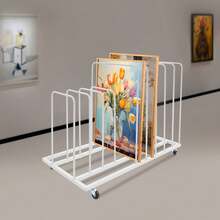 Art Storage Rack With Wheels, Rolling Art Painting Drying Rack 9 Section Metal Storage Stand For Canvas Drawing Boards Panels Prints - White - View 7