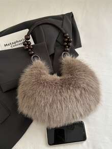 New Women's INS Style Small Square Bag Crossbody Bag, Fashionable Chain Plush Bag, Autumn/Winter Korean Style Small Square Bag - Brown - View 6
