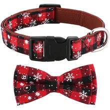 圣诞狗项圈，可调节柔软小狗项圈，带领结，节日雪花图案可拆卸狗项圈，可爱宠物项圈，带快速释放扣，适合小型、中型、大型犬 - 紅色 - 查看 6