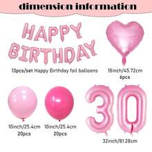 59/61件組女性粉色生日裝飾套裝 - 生日快樂橫幅 + 心形鋁箔氣球 + 玫瑰色與粉色加厚乳膠氣球，適用於生日派對、成人生日、18/21/30歲生日裝飾、拍照背景裝飾 - 彩色 - 查看 10