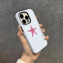 Una elegante funda de teléfono 2 en 1 con diseño de rayas de estrella de mar y diseño de doble capa resistente, proporcionando durabilidad y protección contra caídas, compatible con los modelos  17, 16, 15, 14, 13, 12, 11, 8, 7, X, XS, XR, Plus, Air, Pro, Max, Mini, SE2 y SE3. - Colores mixtos - Ver 9