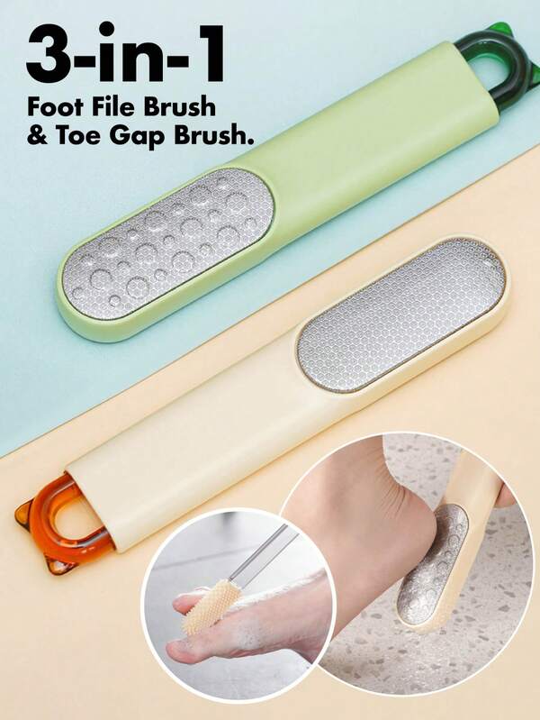 1pc 3-In-1 Callus Remover Pro - Stainless Steel Foot File & Toe Cleanser Brush For Dead Skin, Hard Rough Cracked Heels | Home Pedicure Tool For Smooth Feet & Deep Cleaning | Gift Idea