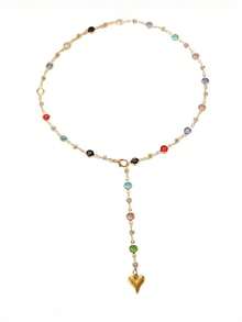 قلادة طويلة على شكل حرف Y للنساء، ذات طراز راقي وأنيق، مرصعة بأحجار كريستالية ملونة على شكل قلب، ذات لمعان معدني فريد، مناسبة للارتداء اليومي والحفلات والسهرات، هدية مميزة للمرأة