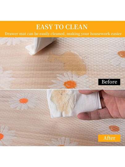 1 rouleau de revêtements d'étagères à motif marguerite, revêtements de tiroirs non-collants, revêtements de réfrigérateur anti-dérapants, revêtements d'armoires imperméables en EVA, tapis de protection faciles à nettoyer pour les armoires de cuisine. Cadeaux de Saint-Valentin, décoration de table de Noël et de la Saint-Valentin