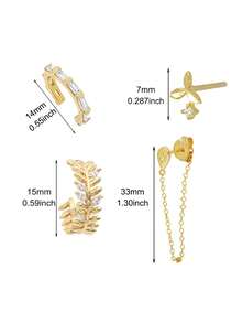 4 Pcs Vintage 24K Gold Plated Cubic Zirconia Leaf Hoop Earrings For Women Zirconia Flower Stud Earrings For Women Earrings Set