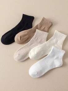 6 Pairs Women's Solid Color Casual Short Socks, Comfortable For Daily Wear - Multicolor - View 3