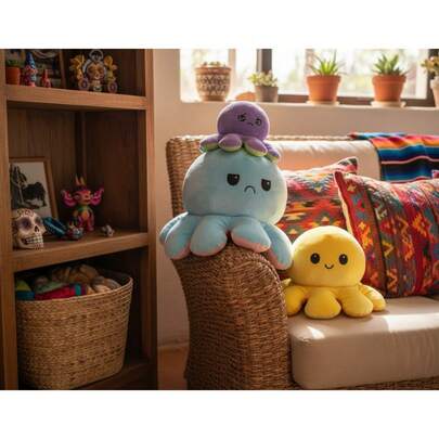 Muñeco de peluche pulpo reversible divertido expresión emocional compañía sala/habitación infantil para niños México