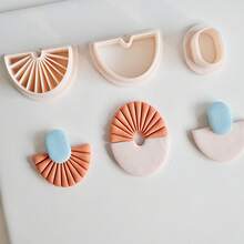 BOHO Fan Shape Polymer Clay Cutters For Earrings And Soft Pottery Cutters Geometric & Striped Patterns, High-Precision Plastic Jewelry Making Tools For Earrings, Pendants, DIY Crafts - Beige - View 7