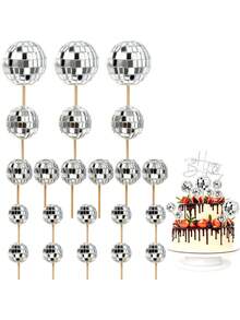 10pcs Disco Ball Cake Toppers - Mirrored Ball Decorative Picks, Suitable For Cupcakes And Cake Decorations, Feather-Free Disco Theme Party Supplies, Ideal For 70s Celebrations, Birthdays, Retro Events, Christmas Parties And Gatherings - Multicolor - View 2