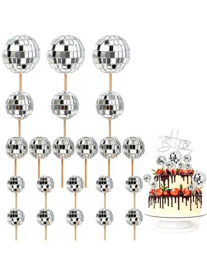 10 st. discokula tårtdekorationer - speglade bollar som dekoration, lämpliga för cupcakes och tårtdekorationer, fjäderfria discotema-festtillbehör, perfekta för 70-talsfiranden, födelsedagar, retroevenemang, julfester och sammankomster