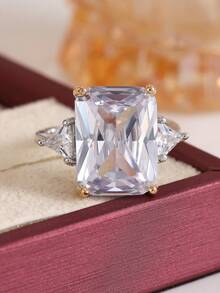 Minimalist Fashion Yellow Square Zirconia Ring, Party/Birthday Gift For Women