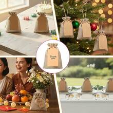 Brown Gift Bag And Hemp Rope Tag Combination, Christmas Advent Gift Bag, Suitable For DIY Weddings, Christmas Gifts, Parties, Jewelry Bags, Birthdays, Mother's Day, Valentine's Day, Halloween, Christmas Eve Decoration Accessories