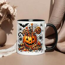 1 Halloween Ceramic Mug - Horror Pumpkin, Spider, Bat, Lantern Design - Heat-Resistant Coffee And Tea Cup (11oz/15oz) - Dishwasher  - Perfect Halloween Party Decoration, Gift For Women, Men, Teens - Year-Round Use - Ideal For Home, Office, Or - 白色-11盎司 - 查看 6