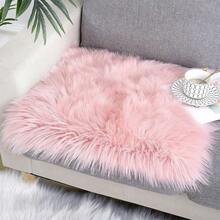 1pc Faux Wool Square Pink Cushion Mat, Decorative Rug/Carpet Suitable For Bedroom, Living Room, Sofa, And Various Scenes