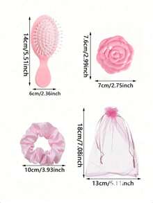 24pcs/12pcs Pink Party Gift Set, Includes 3pcs Mirror, 3pcs Hair Comb, 3pcs Hair Scrunchie And 3pcs Organza Bag, Bridal Shower Favors, Stretchy Headband, Mirror, Hair Brush, Mesh Gift Bag, Wedding Hair Accessories, Suitable For Engagement Party, Wedding Favors, Bridal Shower, Birthday Party, Back To School, Spa Party, Guest Gifts - Multicolor - View 6