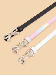 3条装儿童蝴蝶结细腰带，高品质PU腰带，适用于牛仔裤、连衣裙 - 黑白彩 - 查看 4