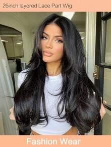 Long Straight Wig For Women Hair Wig 1.5*3.5inch Lace Middle Part Long 26 Inches Synthetic Natural Looking Wig For Daily Full Wigs For Women Girls - Multicolor - View 3