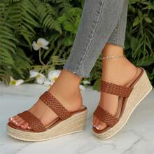 Summer Shoes Outdoor Beach Walking Travel Wedges Heels Platform Sandals For Women Wedge Sandals Open Toe Comfortable Espadrilles - 棕色 - 查看 1